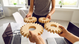 An illustration showing different software systems interconnected through API integrations, allowing seamless data exchange and functionality between applications.