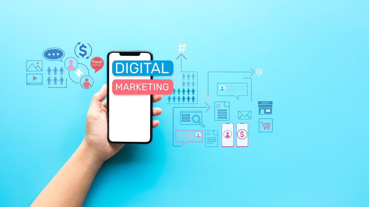 7 Digital Marketing Trends Reshaping Web Development in 2025 - A futuristic graphic showcasing digital marketing and web development concepts.