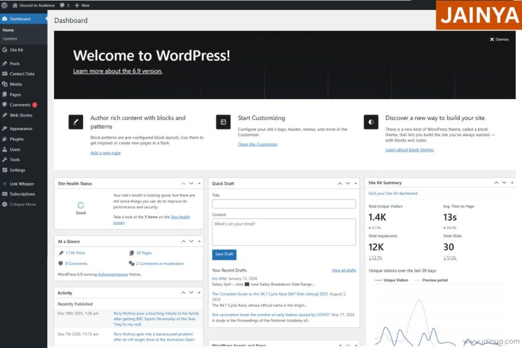 WordPress dashboard showing SEO optimization settings