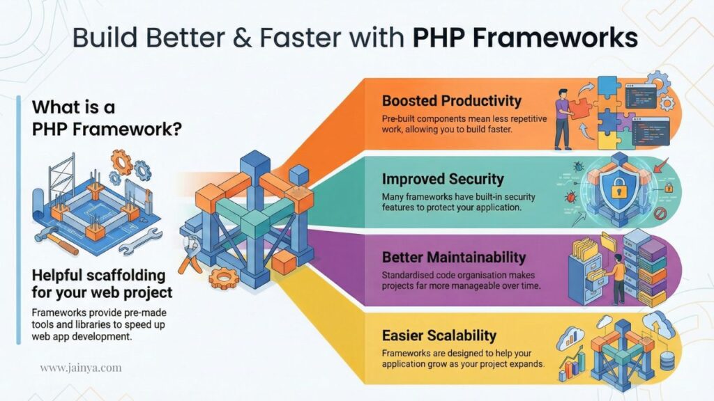 Overview diagram of modern PHP frameworks for web development