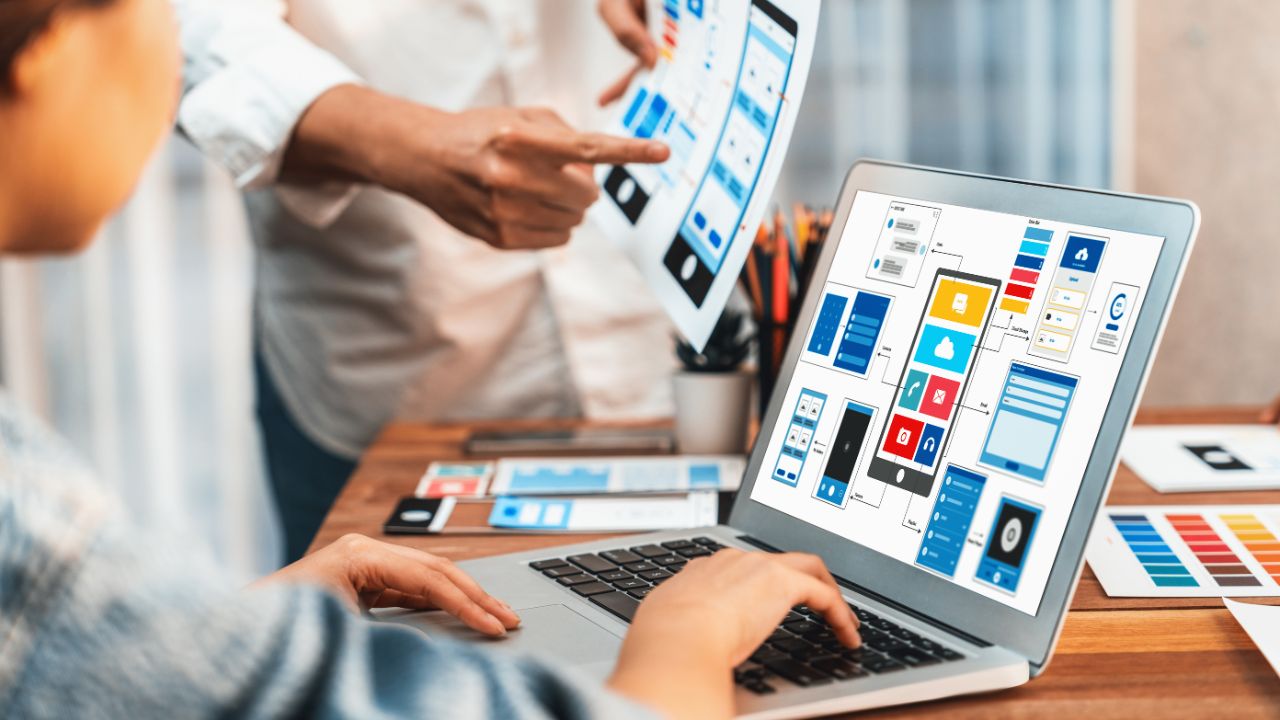 Illustration of various web interface components—buttons, dropdowns, tabs—each highlighted with clear focus rings and ARIA labels to demonstrate accessible design.