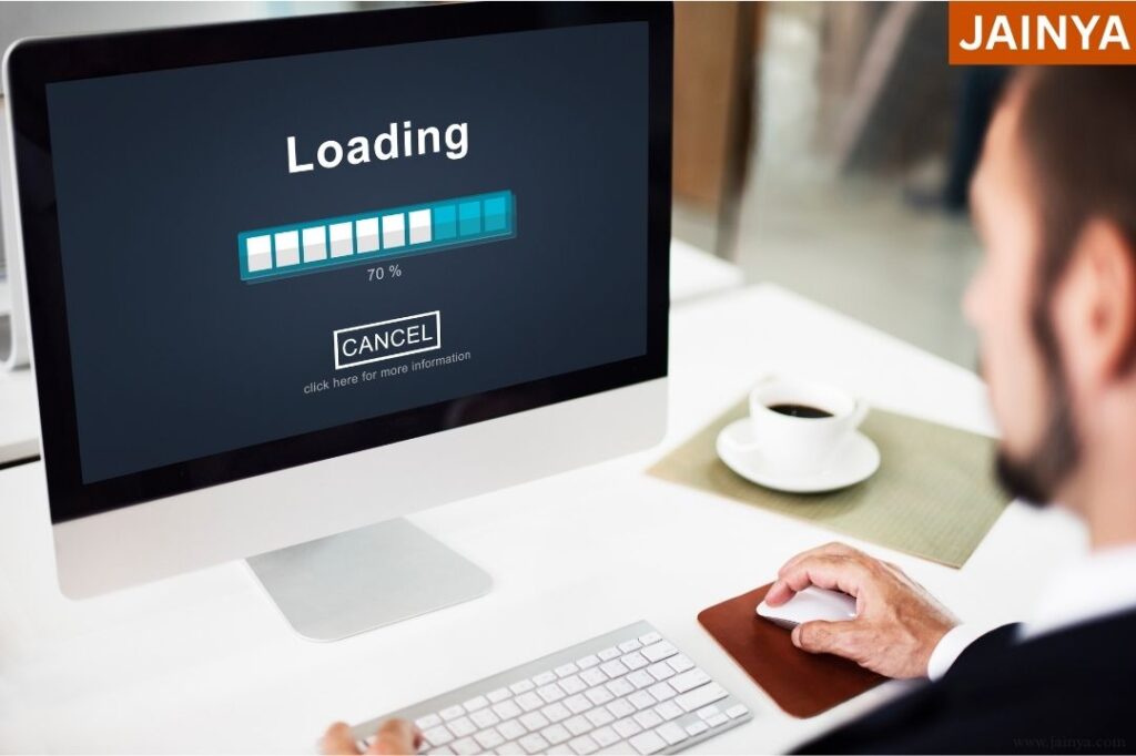 Slow loading website showing buffering and loading indicators